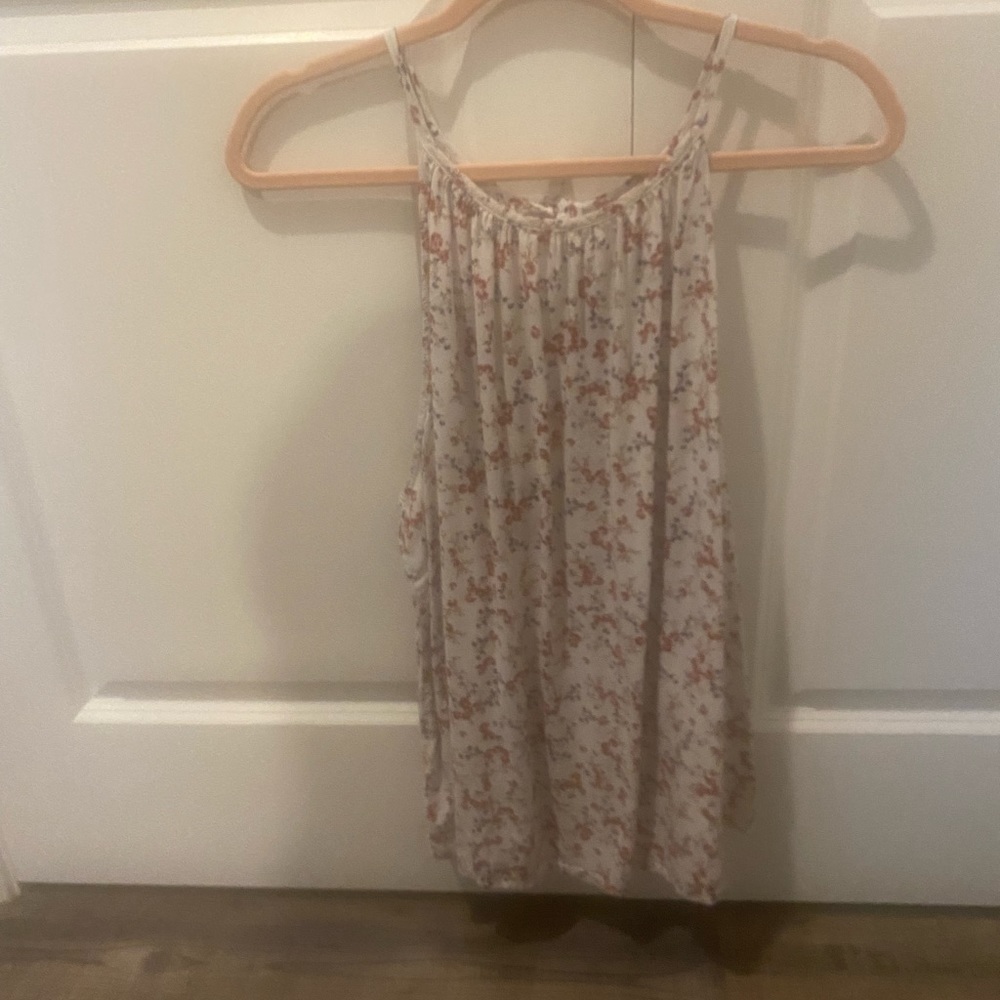 White w/red and blue flowers tank top